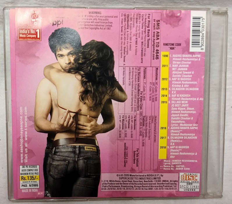 Aashiq Banaya Aapne Hindi Movie Audio Cassette By Himesh Reshammiya.
