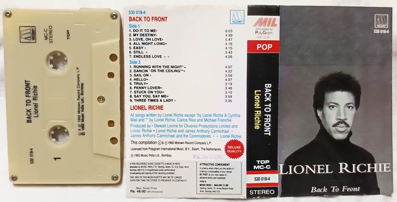 Back to Front Lionel Richie Audio Cassette