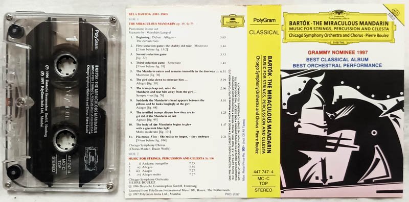 Bartok The Miraculus Mandarin Music for Stings Percussion and cekesta Chicago Symphony and Chorus Audio Cassette
