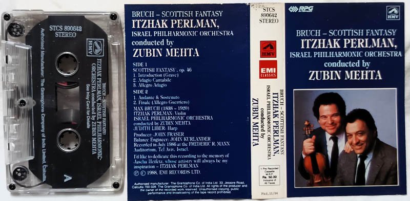 Bruch-Scottish Fantasy Itzhak Perlman Isreal Philharmonic Orchestra Audio Cassette Conduct By Zubin Mehta