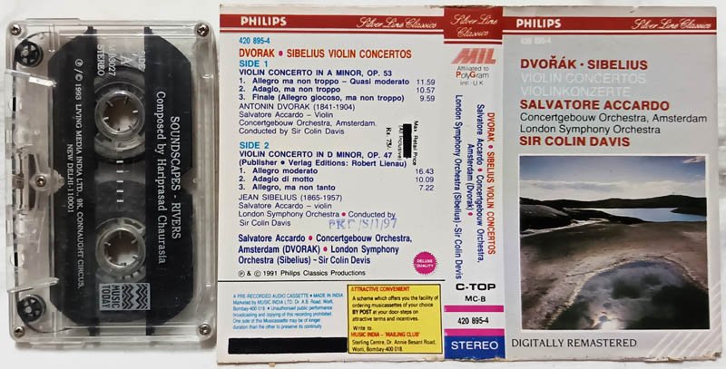 Dvorak Sibelius Violin Concertos Violin Konzerte Salvatore Accado London Symphony Orchestra Audio Cassette
