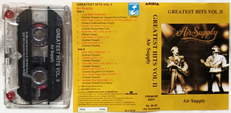 Greatest Hits Vol.II Air Supply Audio Cassette