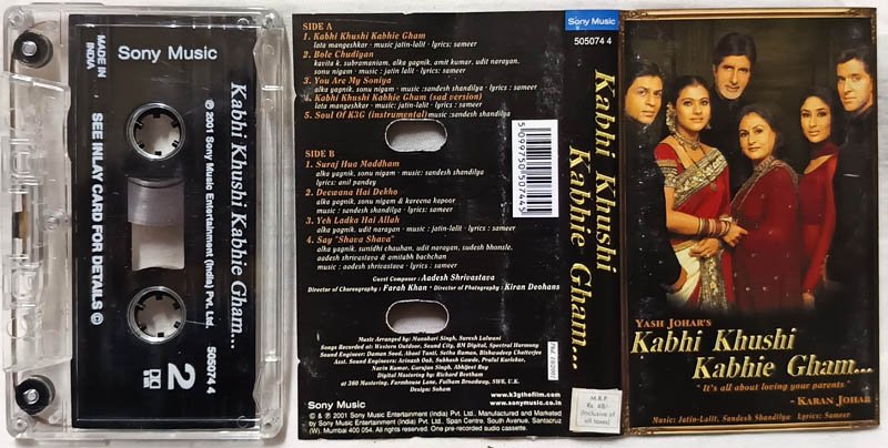 Kabhie Khushi Kabhie Gham Hindi Audio Cassette By Jatin-Lalit