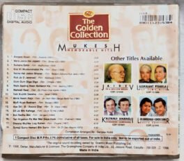 The Golden Collection Mukesh Memorable Hits Hindi Audio CD