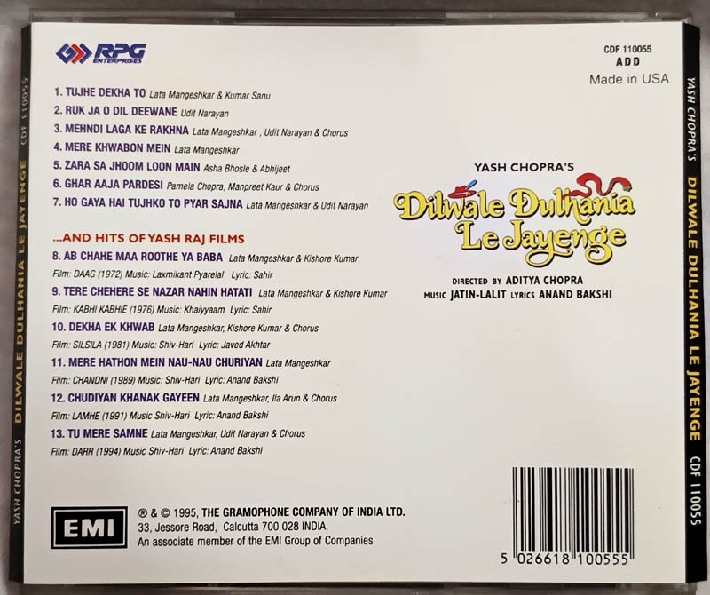 Dilwale Dulhania Le Jayenge Audio Cd By Jatin–Lalit.