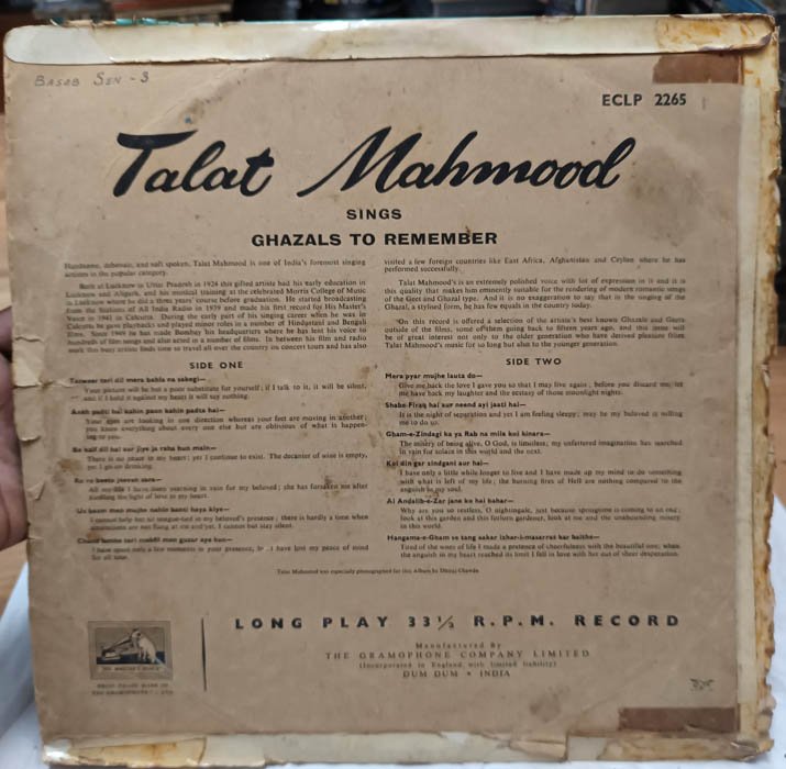 Ghazals to Remember Hindi Vinyl Record LP