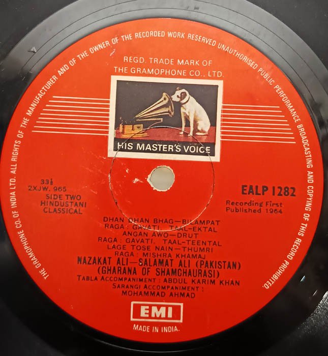 Hindsutani Classical Nazakat Ali Salamat Ali Vinyl Record LP