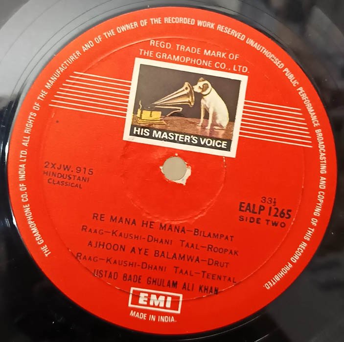 Hindustani Classical Ustad Bade Ghulam Ali Khan Vinyl Record LP